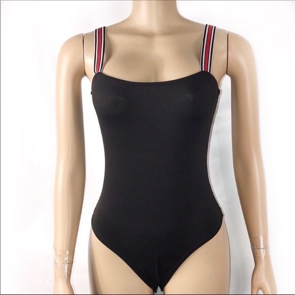 Y2K May Pink Bodysuit Black Red white contrast straps Brazilian bottom size M - Picture 1 of 10